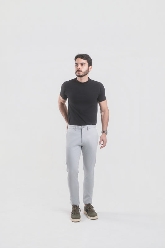 Calça Alfaiataria em Sarja - Cinza Claro