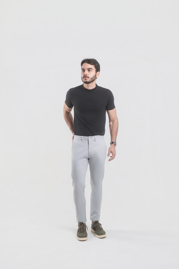 Calça Alfaiataria em Sarja - Cinza Claro